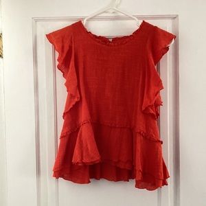 X-Small Anthropologie Orange weaved cotton swing top